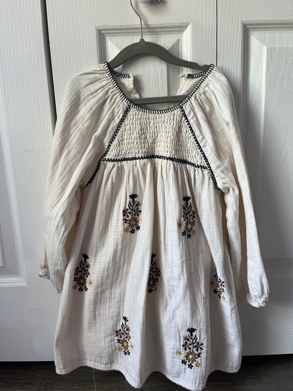 Zara Cream Long-Sleeve Embroidered Girls Dress